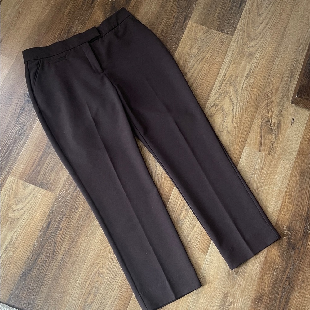 Investments Rich Brown Trousers High Rise Straight Leg with Front Pockets Size14